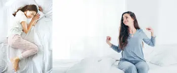 Frau auf Matratze entpannt und streckt sich